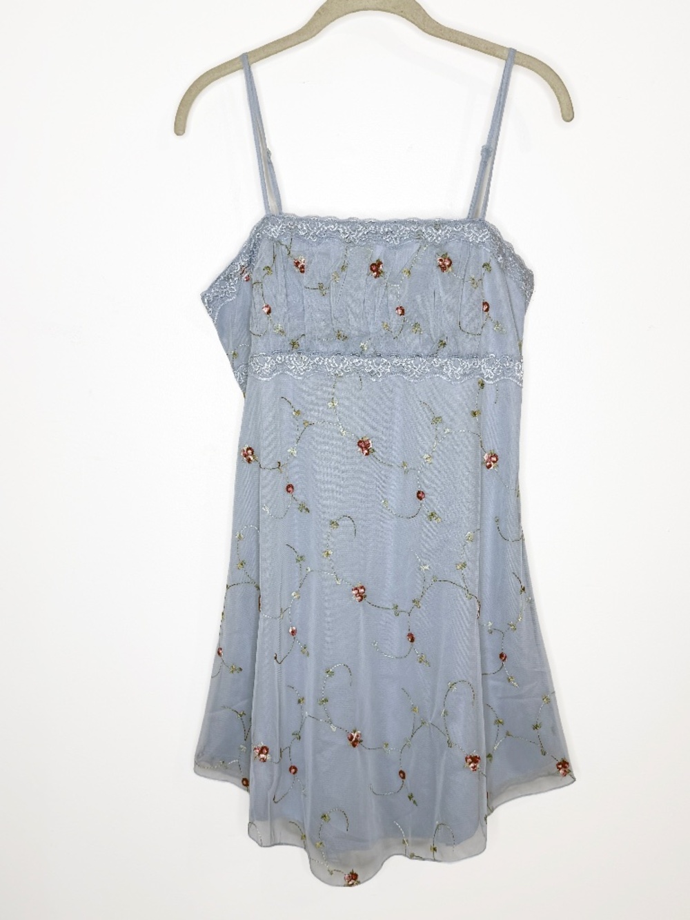 NWT Thirty/Thirty LA Light Blue Floral Embroidered Lace Mini Dress L